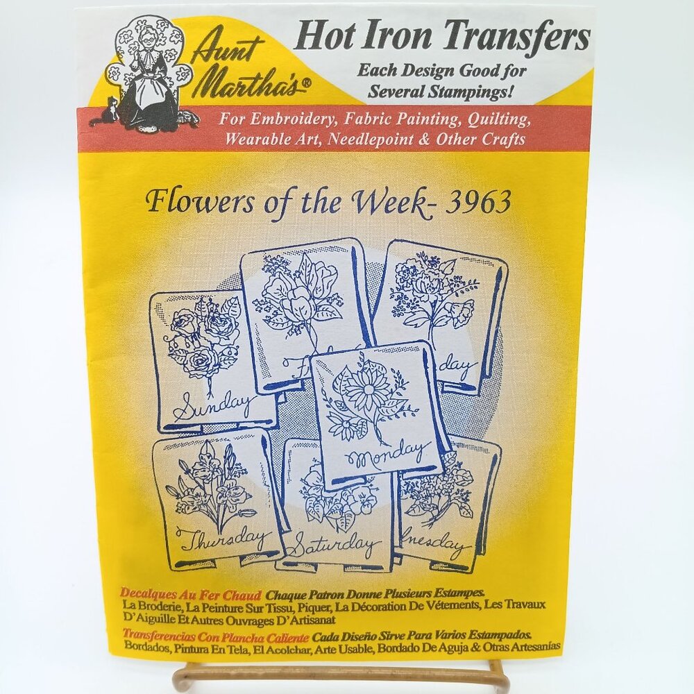 Vintage Aunt Martha's Hot Iron Transfers 3963 Flowers of the Week, Used but Comp